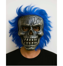 BFS Wild Skull - Gümüş Kafatası Mavi Saçlı İskelet Maske