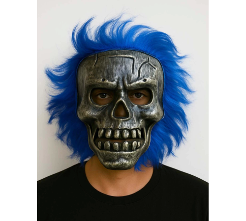 BFS Wild Skull - Gümüş Kafatası Mavi Saçlı İskelet Maske