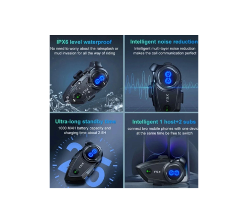 BFS Y5x Rgb Işıklı Intercom 5 Kişi Bağlantılı 1000mah Motosiklet Bluetooth Kulaklık Seti