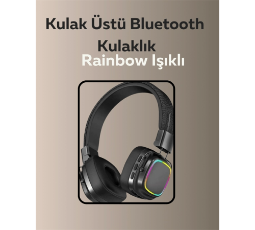 Bluetooth 5.3 Rainbow Işıklı Kulak Üstü Kablosuz Kulaklık