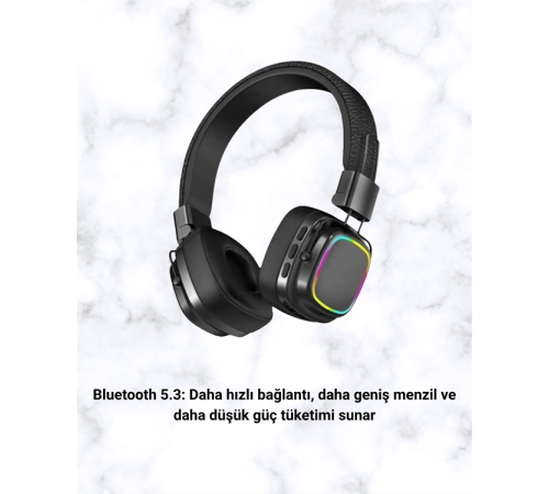Bluetooth 5.3 Rainbow Işıklı Kulak Üstü Kablosuz Kulaklık