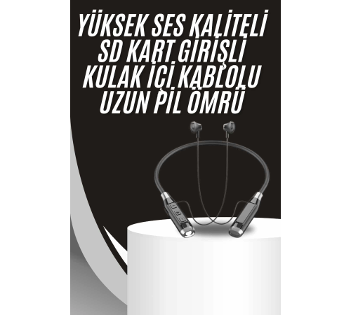 Boyun Bantlı Kulak İçi Kablolu Yüksek Ses Kaliteli Bluetooth Kulaklık