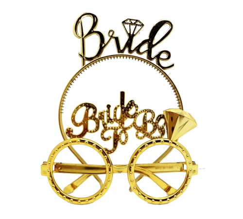 Bride Yazılı Taç Ve Bride To Be Yazılı Gözlük Seti Altın Renk