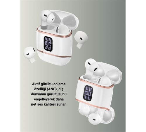 Çift Kulaklıklı Bluetooth Kulaklık – 4 Adet, ANC-ENC, Şarj Kutulu, Dijital Göstergeli Çift Kulaklıklı Bluetooth Kulaklık – 4 Adet, ANC-ENC, Şarj Kutulu, Dijital Göstergeli