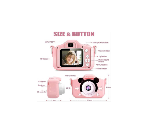 Çocuk Dijital Fotoğraf Makinası 20 Mp Video Kaydedici 2.0 İnç Çift Kameralı