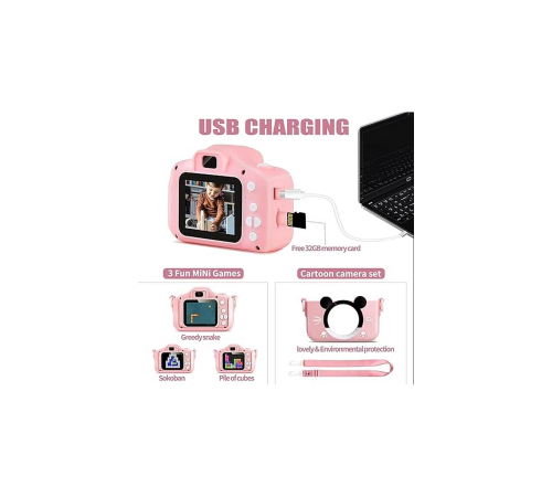 Çocuk Dijital Fotoğraf Makinası 20 Mp Video Kaydedici 2.0 İnç Çift Kameralı