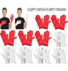 Çocuk Gösteri Eldiven Seti – 5 Çift Beyaz  5 Çift Kırmızı