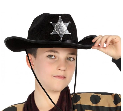 Çocuk Kovboy Şapkası Sheriff Şapkası Siyah Renk