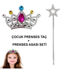 Çocuklar İçin Taraklı Prenses Tacı Ve Prenses Yıldız Asa Seti Gümüş
