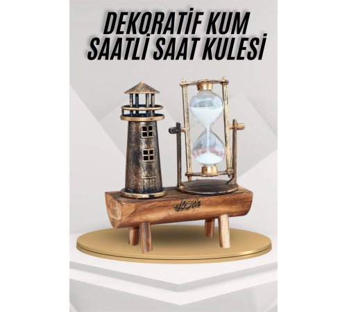 Deniz Feneri Kum Saati Ahşap Görünümlü Vintage Tarz Biblo