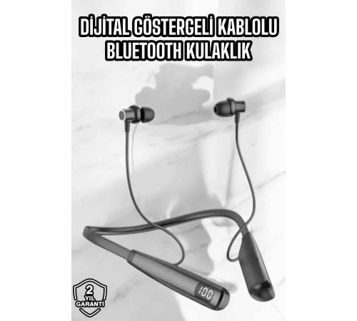 Dijital Göstergeli Kulak İçi Kablosuz Bluetooth Kulaklık Boyun Bantlı