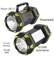 F-262 Yeni Güçlü Çift Taraflı Taşınabilir Spot Ve Işıldak Usb Powerbank Şarjlı Fener