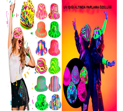 Farklı Desenlerde Plastik Neon Uv Işık Parti Şapkası 1 Adet Farklı Desenlerde Plastik Neon Uv Işık Parti Şapkası 1 Adet
