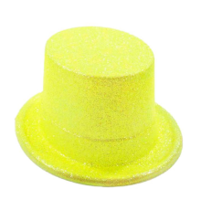 Floresan Sarı Renk Simli Uzun Fötr Melon Şapka 12 Cm
