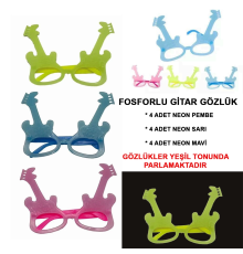 Fosforlu Gitar Model Glow Parti Gözlüğü Karanlıkta Yanan Gözlükler 12 Adet