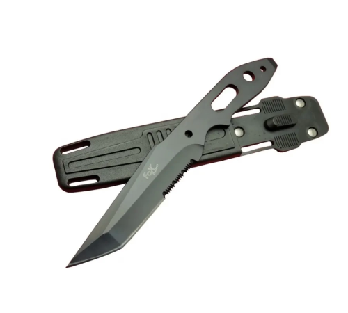 Fox A13 Siyah, Testereli Outdoor Kamp Bıçak 22 Cm - Komple Metal, Kılıflı Fox A13 Siyah, Testereli Outdoor Kamp Bıçak 22 Cm - Komple Metal, Kılıflı