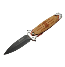 Fs 11031 Kahverengi Kamp Çakı 20cm- Police İşlemeli, Ahşap Sap, Kemerlikli, Cam Kırma Aparatlı