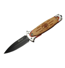 Fs 11032 Kahverengi Kurtarma / Kamp Çakısı 20cm - Kartal İşlemeli Ahşap Sap, Kemerlikli, Cam Kırma Aparatlı
