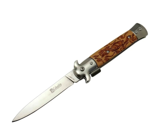 Fs 12461 Kahverengi Çakı 23cm - Ejder İşlemeli Sap, Kemerlikli, Arkadan Tetikli Fs 12461 Kahverengi Çakı 23cm - Ejder İşlemeli Sap, Kemerlikli, Arkadan Tetikli