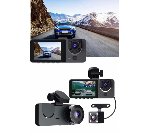Gece Görüşlü DVR 3 Lensli Araç İçi Sürüş Kamerası Video Kaydedici