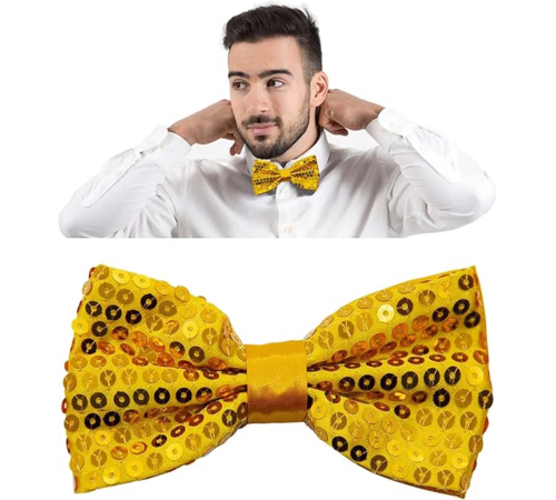 Gece Işıltısı Altın Payetli Pullu Papyon 7x2 Cm Gece Işıltısı Altın Payetli Pullu Papyon 7x2 Cm