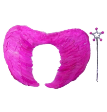 Gerçek Tüylü Katlanabilir Çocuk Pembe Melek Kanadı Ve Asa Seti 40x55 Cm