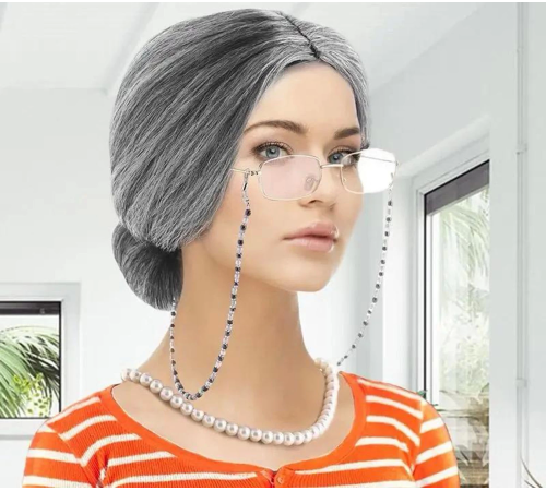 Gri Renk Yaşlı Peruğu Takma Saç Büyükanne Peruğu Yetişkin Çocuk Uyumlu Gri Renk Yaşlı Peruğu Takma Saç Büyükanne Peruğu Yetişkin Çocuk Uyumlu