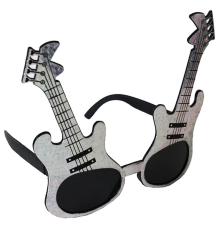 Gümüş Renk Rockn Roll Gitar Şekilli Parti Gözlüğü 15x15 Cm