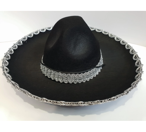 Gümüş Renk Şeritli Meksika Mariachi Latin Şapkası 55 Cm Çocuk Gümüş Renk Şeritli Meksika Mariachi Latin Şapkası 55 Cm Çocuk