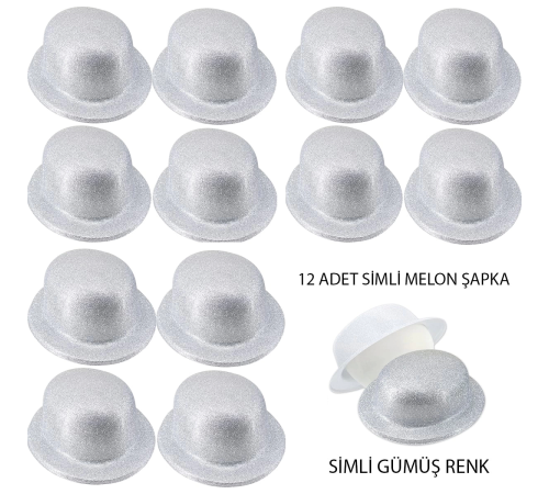 Gümüş Renk Simli Melon Yulak Parti Şapkası 12 Adet Gümüş Renk Simli Melon Yulak Parti Şapkası 12 Adet