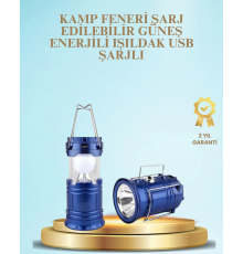 Güneş Enerjili Kızaklı Şarjlı Büyük Boy Kamp Feneri – USB Çıkışlı, Katlanabilir, Çok Fonksiyonlu