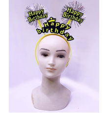 Happy Birthday Püsküllü Neon Sarı Renk Doğum Günü Tacı 22x19 Cm