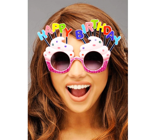 Happy Birthday Yazılı Pembe Fuşya Renk Parti Gözlüğü 12x7 Cm