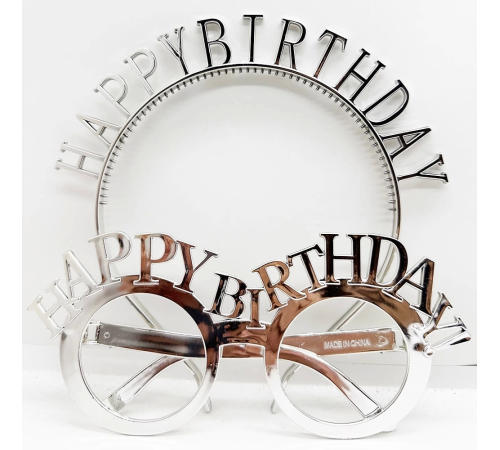 Happy Birthday Yazılı Taç Ve Happy Birthday Yazılı Gözlük Seti Gümüş Renk Happy Birthday Yazılı Taç Ve Happy Birthday Yazılı Gözlük Seti Gümüş Renk