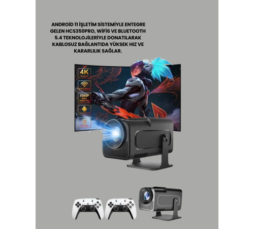 HCS350pro Android 11 İşletim Sistemli Mini Projektör