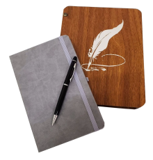 Hediyelik Metal Kalem Ve Çizgili Deri Defter