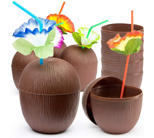 Hindistan Cevizi Hawaii Luau Aloha Pipetli İçecek Kabı Bardak 10x13 Cm 1 Adet