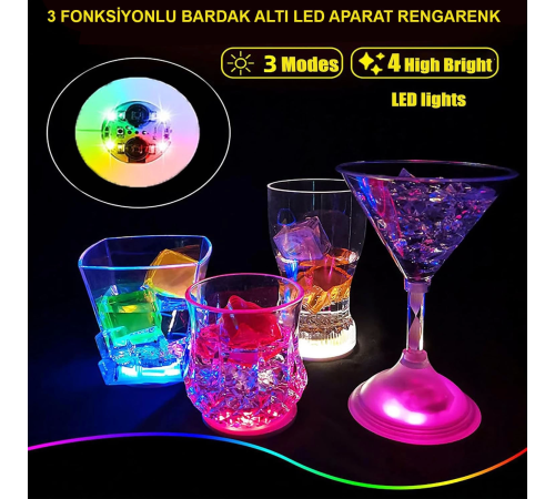 Işıklı Yapışkanlı Bardak Altı Aparatı Ledli 3 Modlu 6 Cm Çap 1 Adet