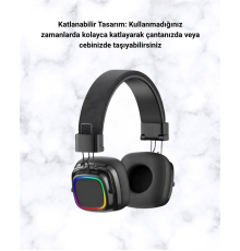 Kablosuz RGB Işıklı Katlanabilir Bluetooth Kulak Üstü Kulaklık