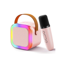 Karaoke Kablosuz Hoparlör Mikrofonlu Rgb Işıklı Bluetooth Speaker Tf Kart/usb Pembe