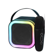 Karaoke Kablosuz Hoparlör Mikrofonlu Rgb Işıklı Bluetooth Speaker Tf Kart/usb Siyah