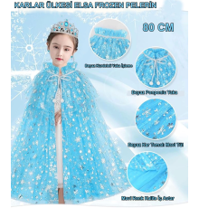Karlar Ülkesi Elsa Frozen Mavi Pelerin – 80 Cm Kar Desenli Çocuk Pelerini ( Taç Hariç )
