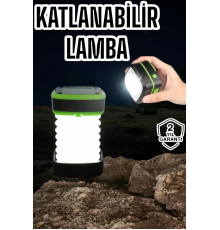 Katlanabilir Kamp Lambası Solar Fener Görünümlü 3 Kademeli Şarjlı