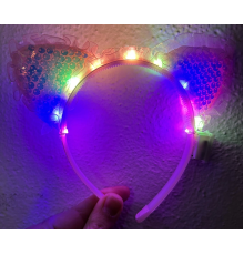 Kenarları Dantelli Pembe Pullu Payetli Led Işıklı Kedi Kulak Taç 17x19 Cm