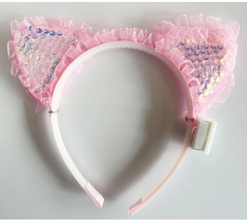 Kenarları Dantelli Pembe Pullu Payetli Led Işıklı Kedi Kulak Taç 17x19 Cm Kenarları Dantelli Pembe Pullu Payetli Led Işıklı Kedi Kulak Taç 17x19 Cm