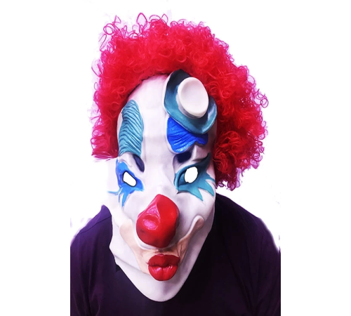 Kırmızı Renk Afro Bonus Peruklu Palyaço Lateks Et Maske Kırmızı Renk Afro Bonus Peruklu Palyaço Lateks Et Maske