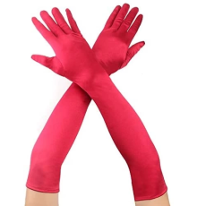 Kırmızı Renk Dirseğe Kadar Uzun Kumaş Eldiven 40 Cm