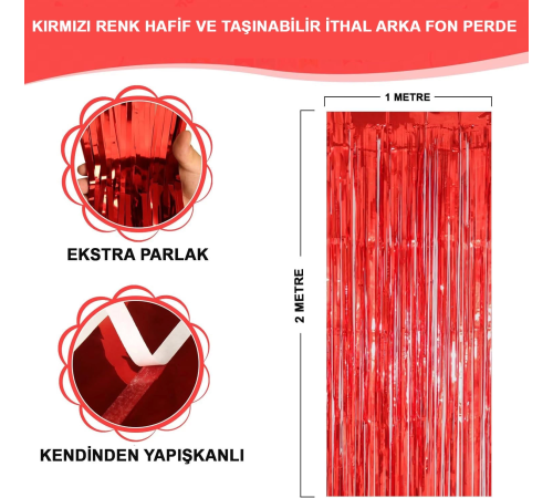 Kırmızı Renk Ekstra Metalize Parlak Saçaklı Arka Fon Perde İthal A Kalite 1x2 Metre Kırmızı Renk Ekstra Metalize Parlak Saçaklı Arka Fon Perde İthal A Kalite 1x2 Metre
