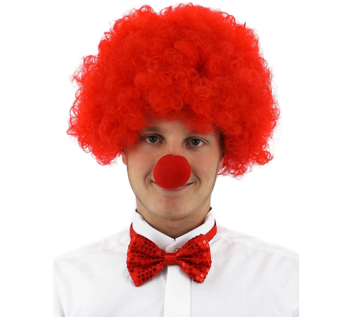 Kırmızı Renk Kıvırcık Afro Bonus Peruk Takma Saç Ve Kırmızı Burun Seti Kırmızı Renk Kıvırcık Afro Bonus Peruk Takma Saç Ve Kırmızı Burun Seti