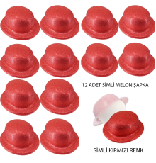 Kırmızı Renk Simli Melon Yulak Parti Şapkası 12 Adet